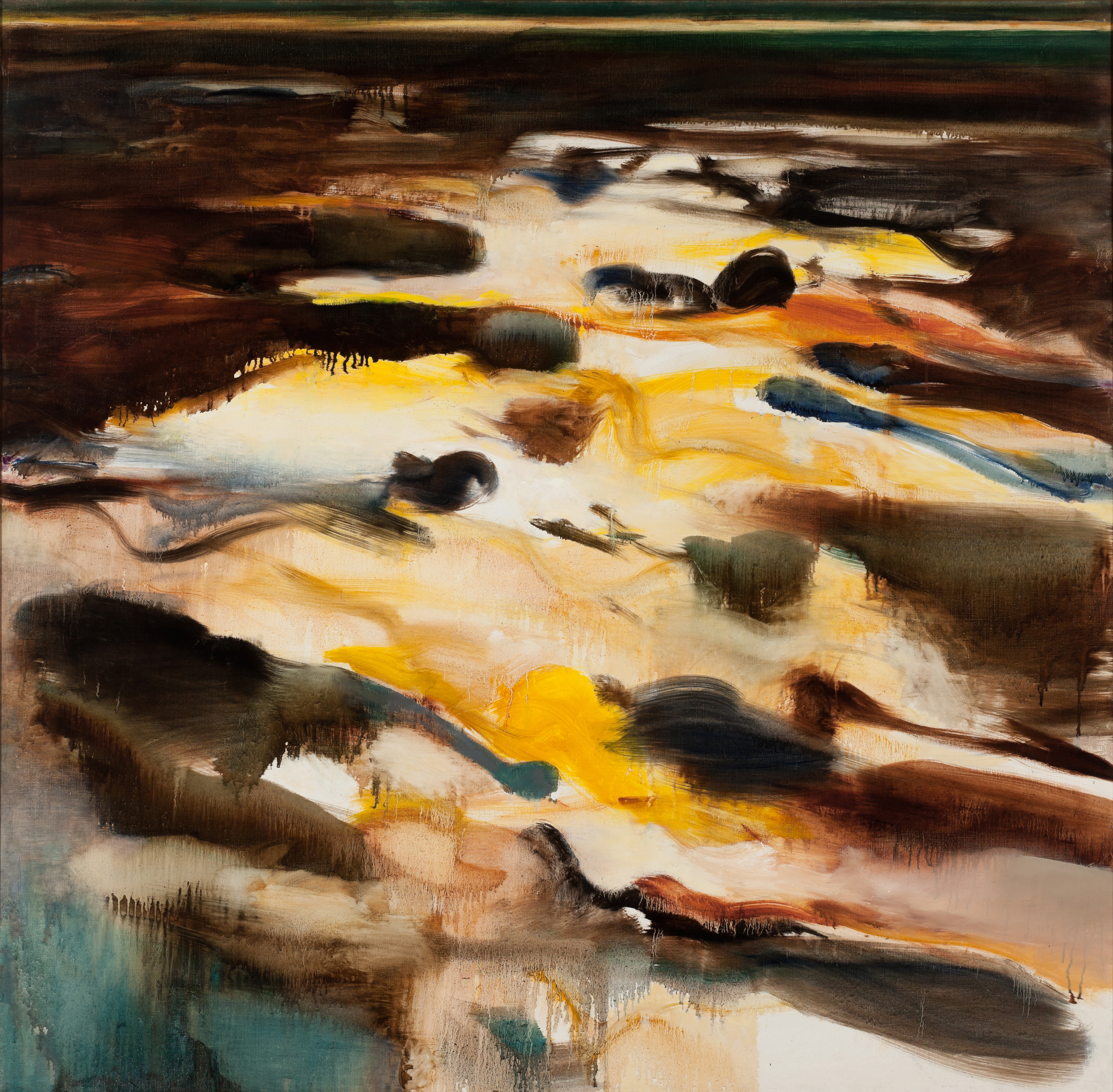 •	Barrie Cooke Night Lake Yellow 1979. Oil on canvas, 136 x 144 cm. Collection of the Arts Council/An Chomhairle Ealaíon